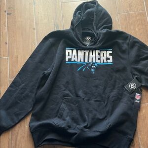 47 Black Hoodie with Blue Carolina Panthers Football Design